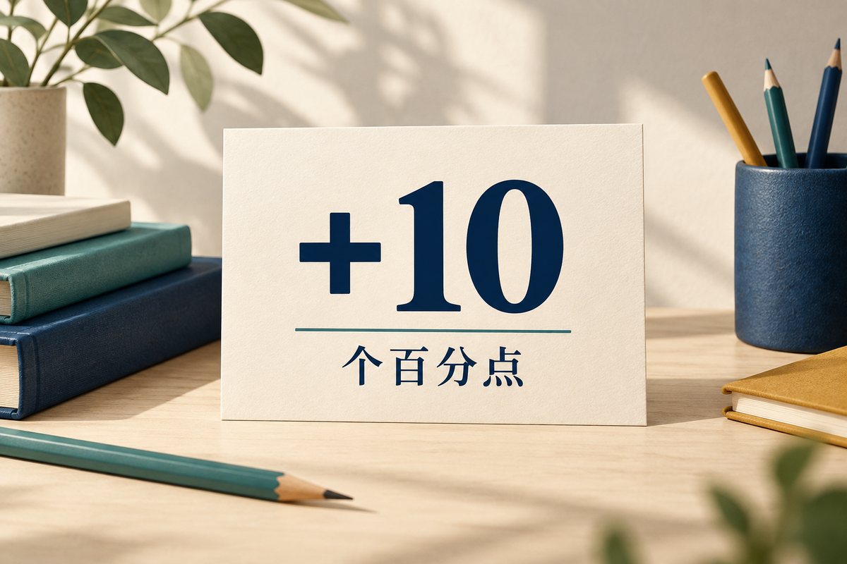 加10与个百分点写在同一张卡片上,说明比例之差的单位